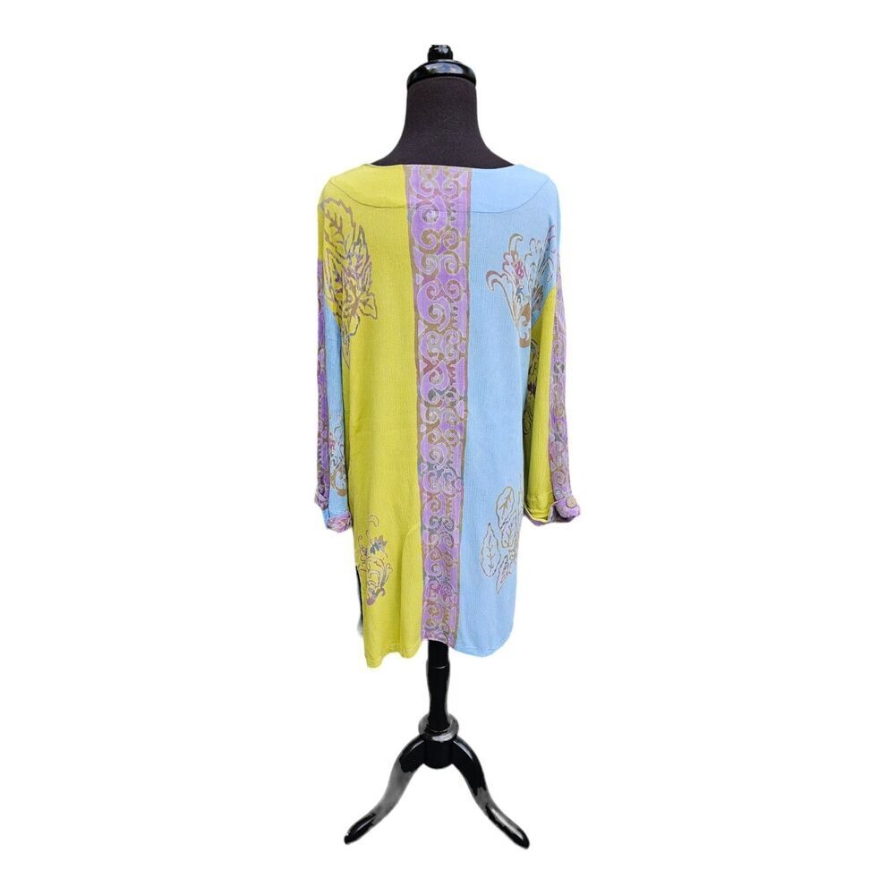 Soft Surroundings Patchwork Gauze Button Up Shirt Blouse Tunic 3/4 Sleeve L - Picture 4 of 11